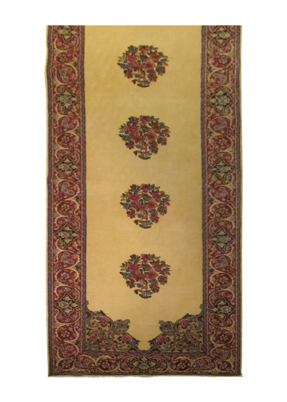 durable carpet for rental properties-Persian Rug Kerman Handmade Runner Traditional 3'0"x12'0" (3x12) Whites/Beige Red Floral Design #A24663