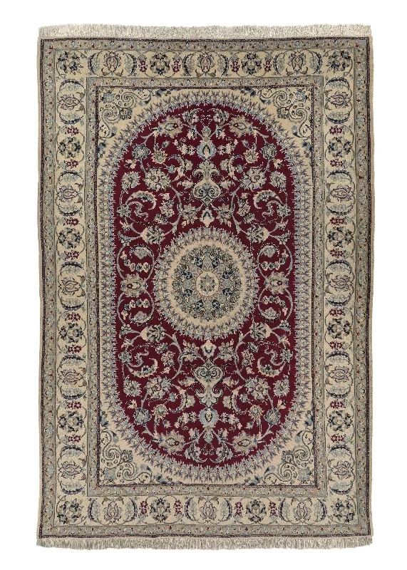 how to remove rust from rugs-Persian Rug Nain Handmade Area Traditional 6'4"x9'5" (6x9) Red Whites/Beige Floral Design #33877