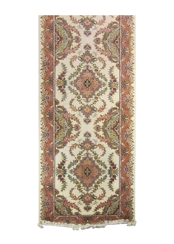 eco-friendly carpet cleaning products-Persian Rug Tabriz Handmade Runner Traditional 2'11"x13'11" (3x14) Whites/Beige Pink Floral Naghsh Design #A24672