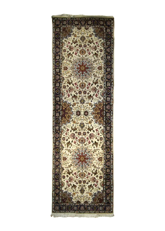 best rug cleaners for pets-Persian Rug Tabriz Handmade Runner Traditional 2'10"x9'3" (3x9) Whites/Beige Blue Naghsh Floral Design #A24811