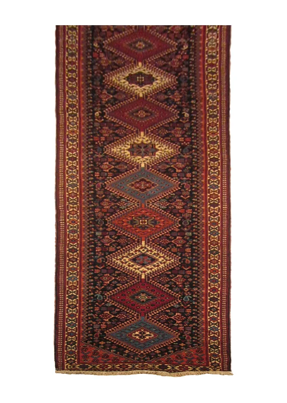 durable rugs for entryway decor-Persian Rug Yalameh Handmade Runner Tribal 2'10"x19'5" (3x19) Blue Red Geometric Herati Design #A23847