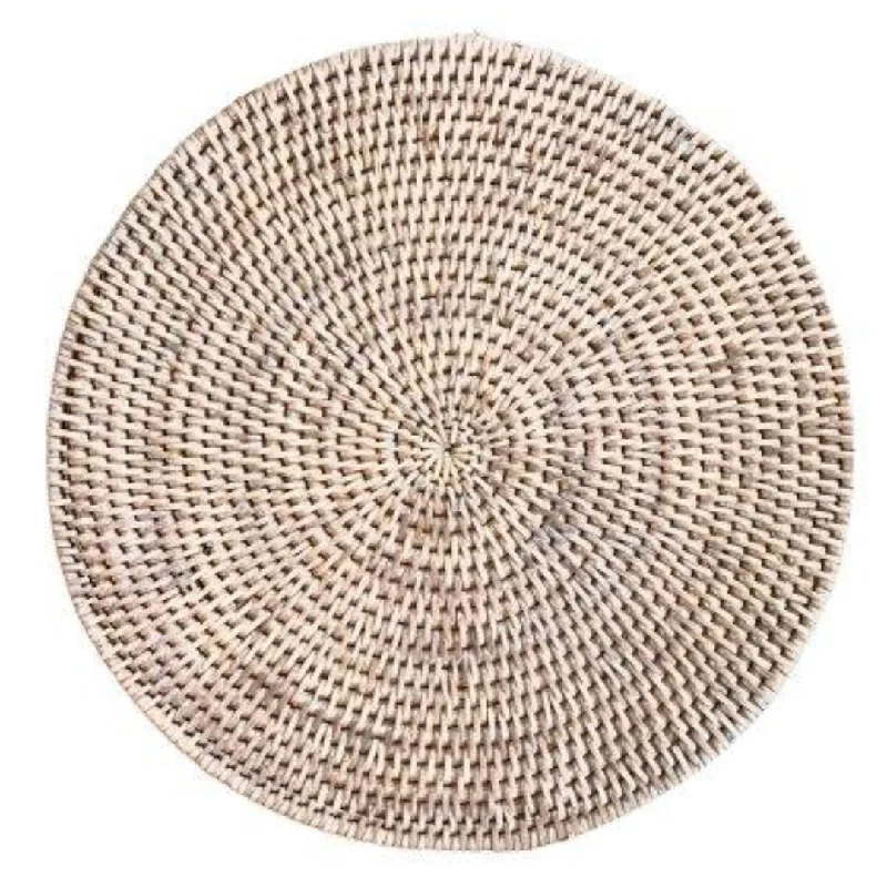 diy-budget-kitchen-ideas-Round Rattan Placemat | White Wash