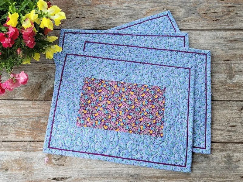 affordable-garage-organization-ideas-Quilted Summer Placemats, Four Blue Floral Table Mats