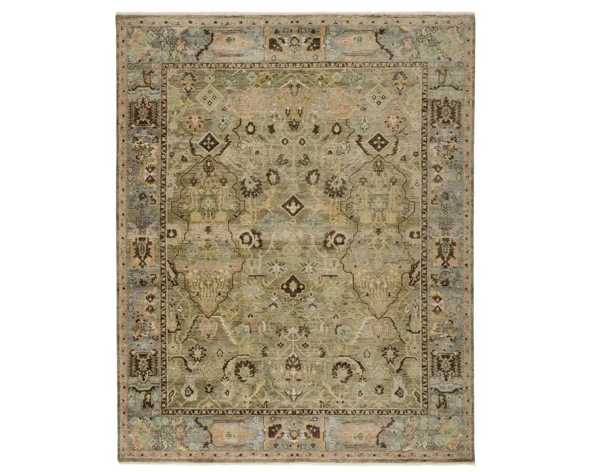 affordable carpet for pet owners-Someplace In Time SPT12 Green/Deep Brown Rug