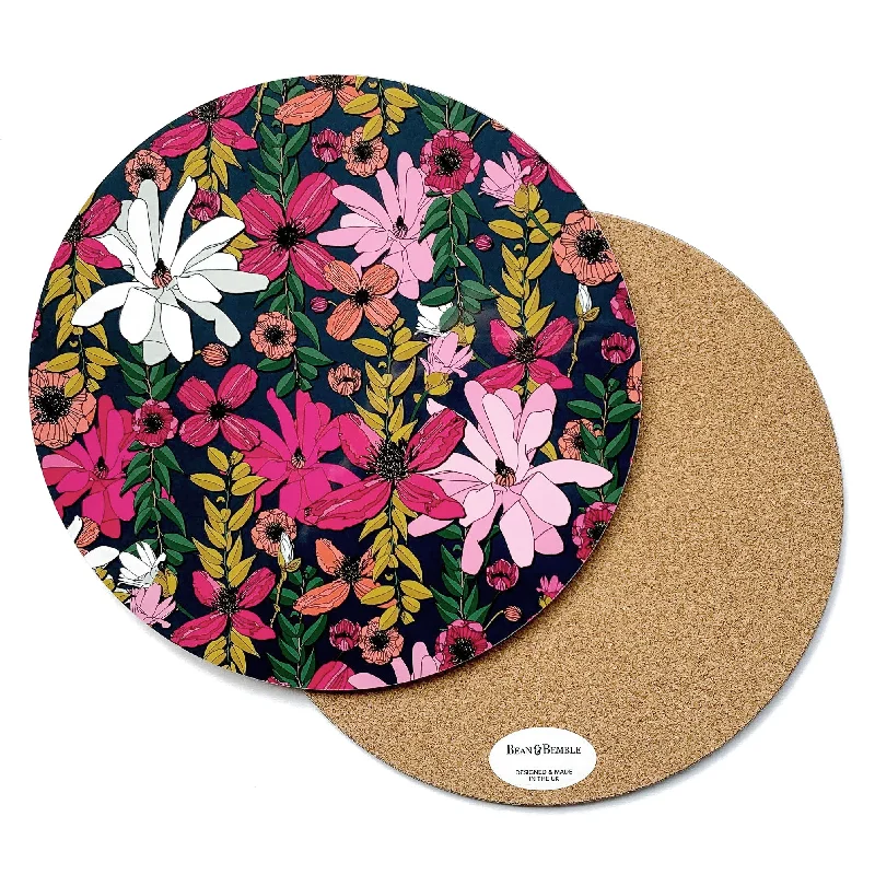 how-to-start-a-beauty-blog-Round Placemat - Vivid Blooms Navy