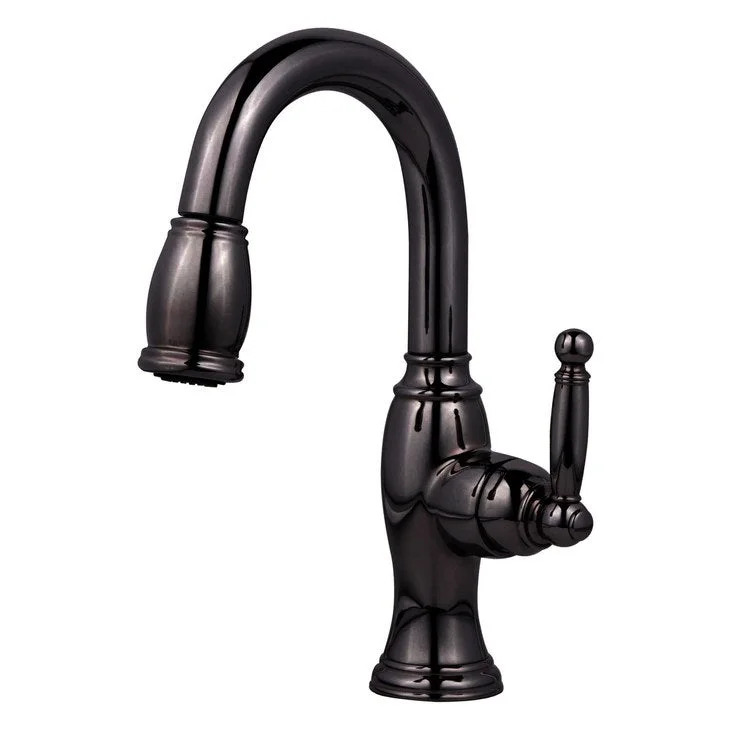 kitchen faucet luxury-how to meditate for beginners-Bar Faucet Nadya 1 Lever ADA Midnight Chrome Pull Down Swivel Brass Spout Height 6-1/5 Inch 1.8 Gallons per Minute