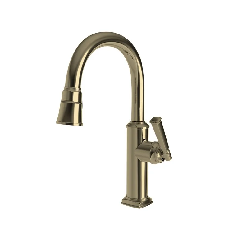 kitchen faucet spill resistant-top adventure hiking gear-Bar Faucet Zemora 1 Lever ADA French Gold PVD Pull Down Swivel Brass Spout Height 8-1/3 Inch 1.8 Gallons per Minute