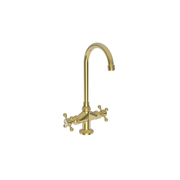 kitchen faucet easy to clean-how to reduce water usage-Bar Faucet Chesterfield 2 Cross ADA Polished Gold PVD Spout Height 10 Inch