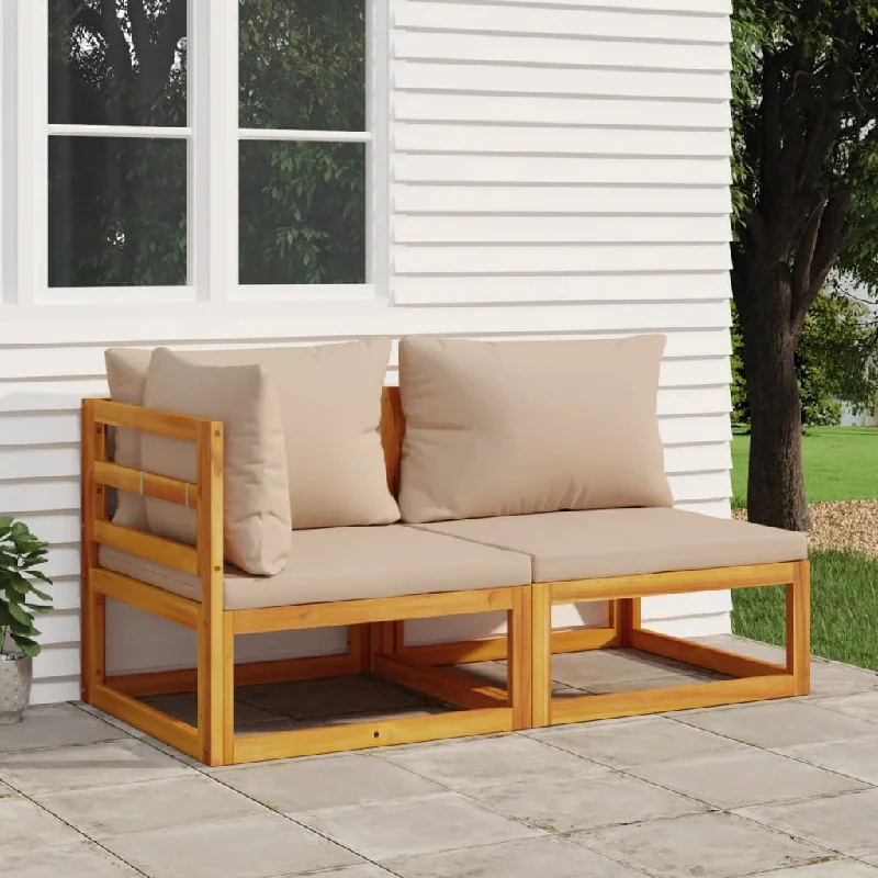 leather tufted sofa-2 Piece Patio Sofa Set with Cushions Solid Wood Acacia