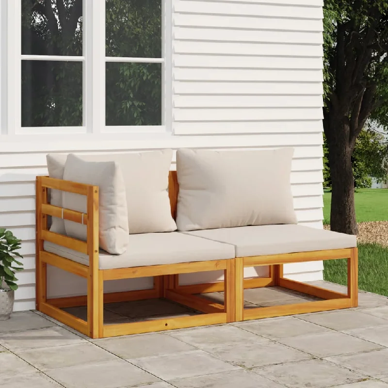 slipcovered sectional sofa-2 Piece Patio Sofa Set with Cushions Solid Wood Acacia