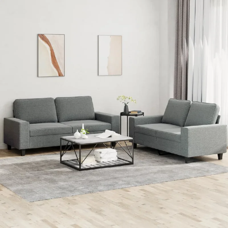 custom sectional sofa-2 Piece Sofa Set Dark Gray Fabric