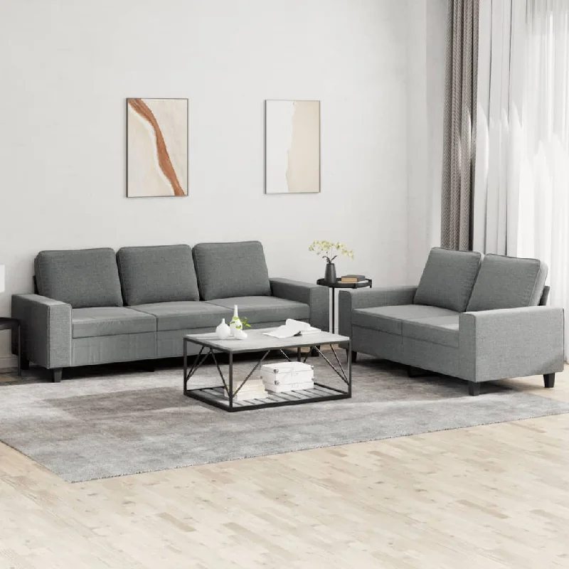 geometric sectional sofa-2 Piece Sofa Set Dark Gray Fabric