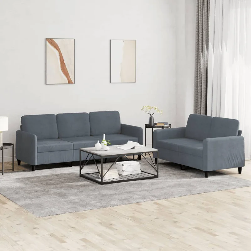 modular tufted sofa-2 Piece Sofa Set Dark Gray Velvet