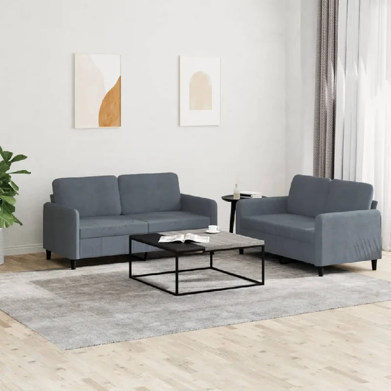 living room sectional sofa-2 Piece Sofa Set Dark Gray Velvet