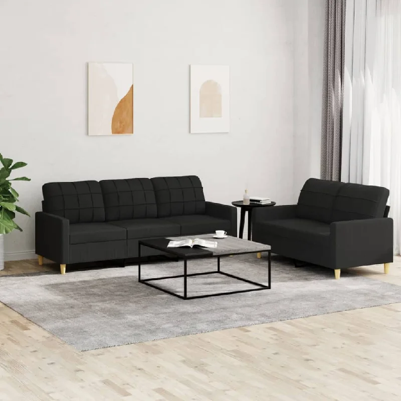 den sectional sofa-2 Piece Sofa Set with Cushions Black Fabric