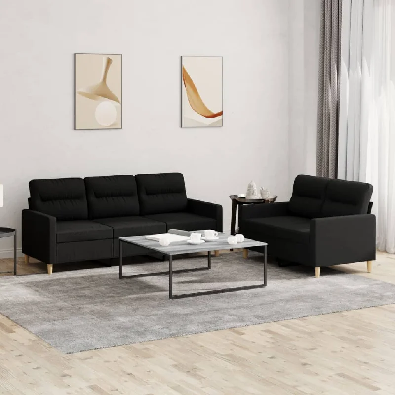 ergonomic sectional sofa-2 Piece Sofa Set with Cushions Black Fabric