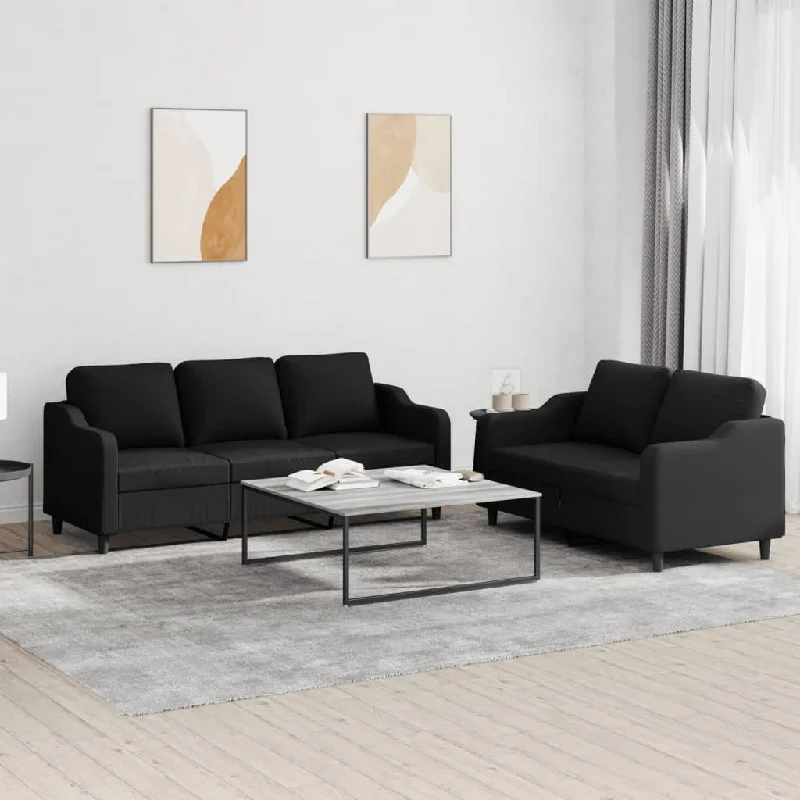 four-seater sectional sofa-2 Piece Sofa Set with Cushions Black Fabric