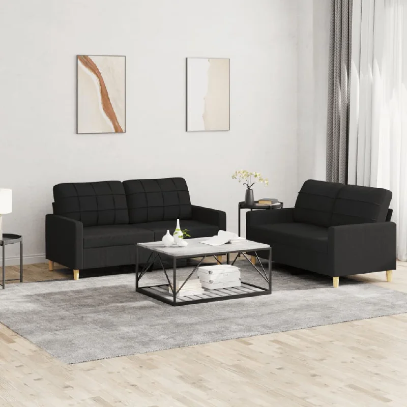 modern sofa-2 Piece Sofa Set with Cushions Black Fabric