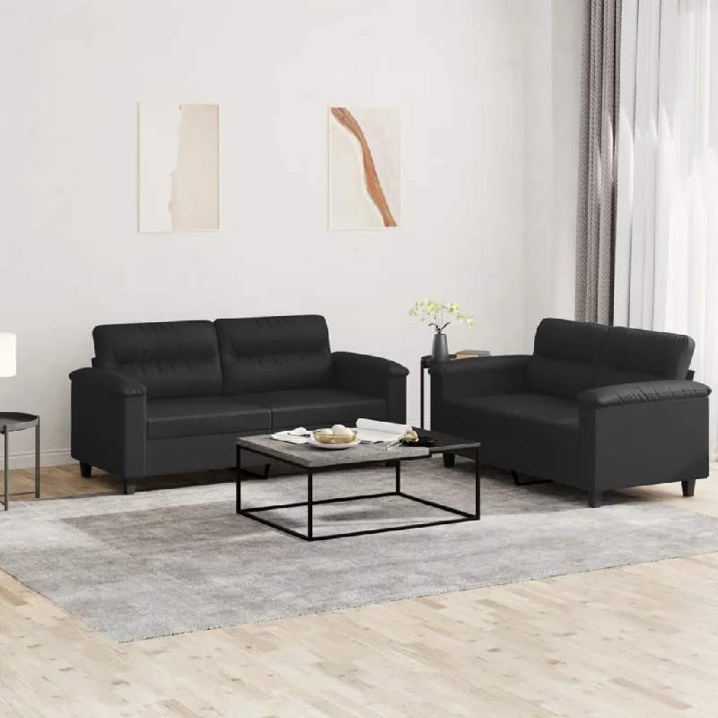 straight sectional sofa-2 Piece Sofa Set with Cushions Black Faux Leather