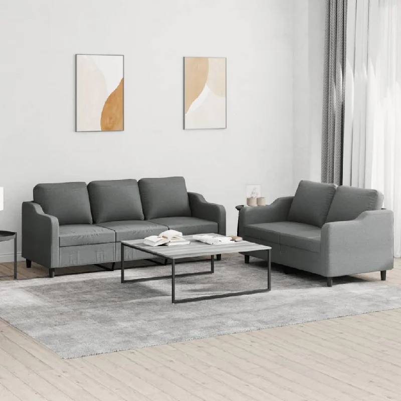 family room sectional sofa-2 Piece Sofa Set with Cushions Dark Gray Fabric