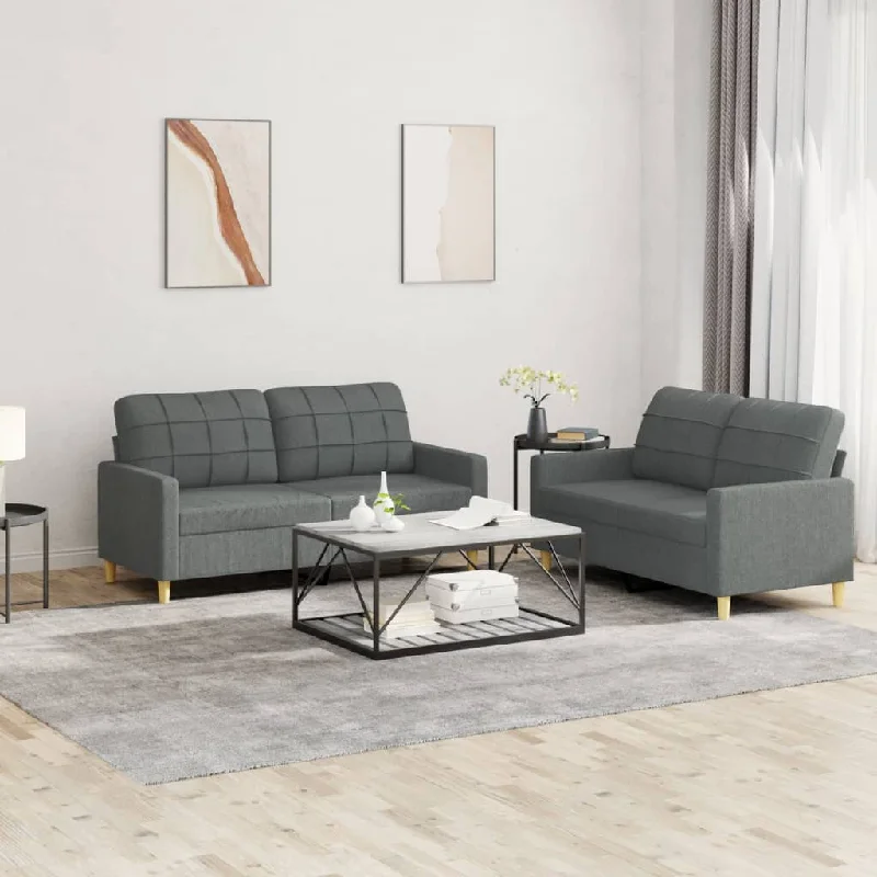 loveseat tufted sofa-2 Piece Sofa Set with Cushions Dark Gray Fabric