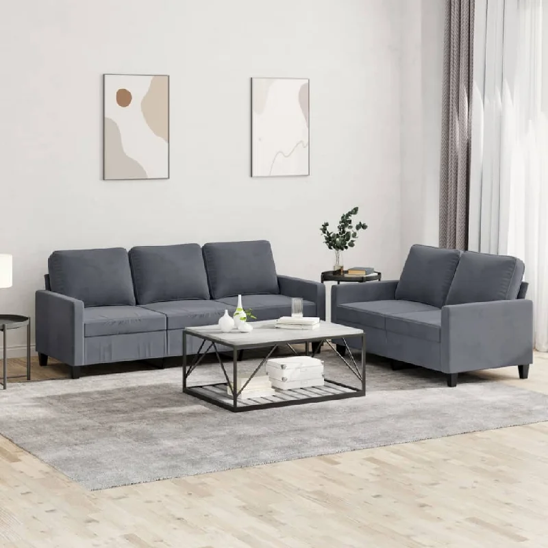 microfiber sectional sofa-2 Piece Sofa Set with Cushions Dark Gray Velvet