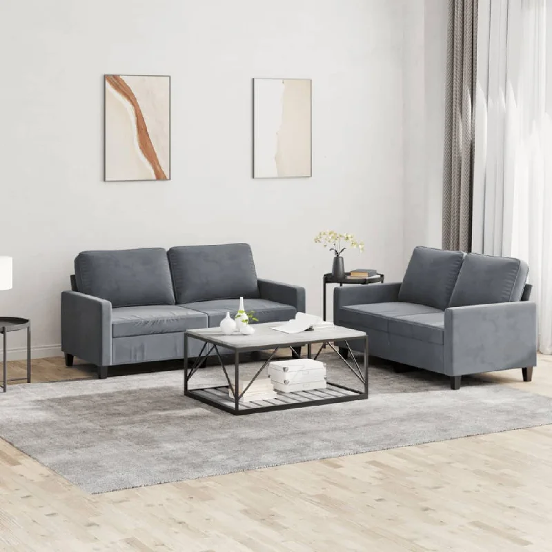 eco-friendly sectional sofa-2 Piece Sofa Set with Cushions Dark Gray Velvet