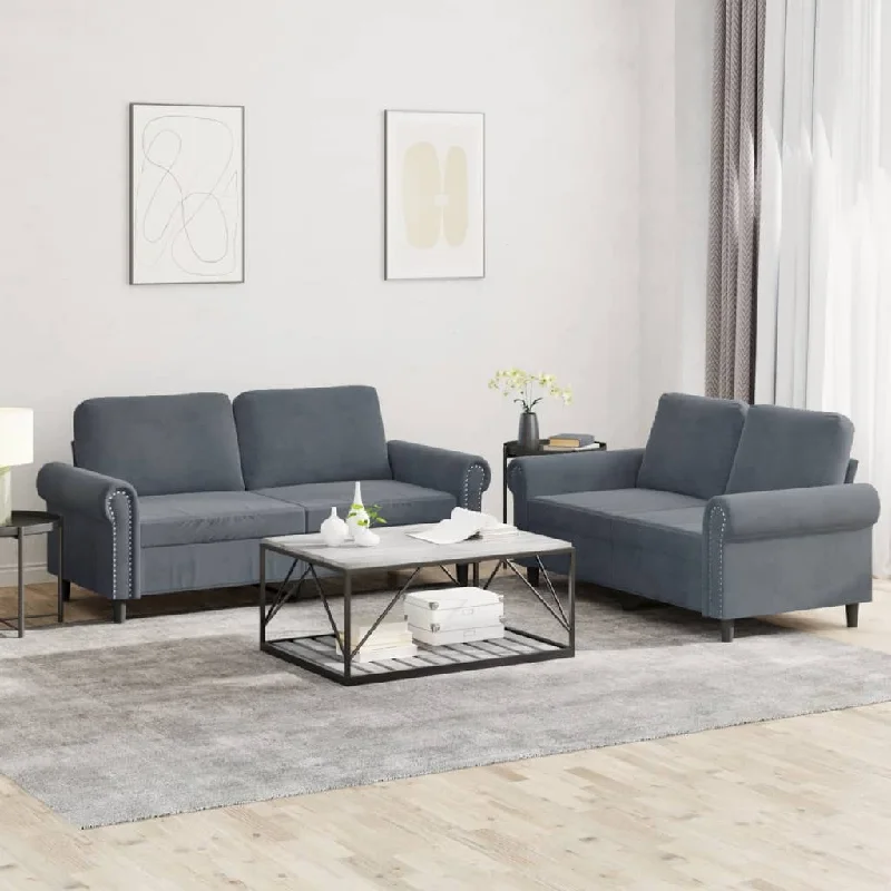 beige tufted sofa-2 Piece Sofa Set with Cushions Dark Gray Velvet