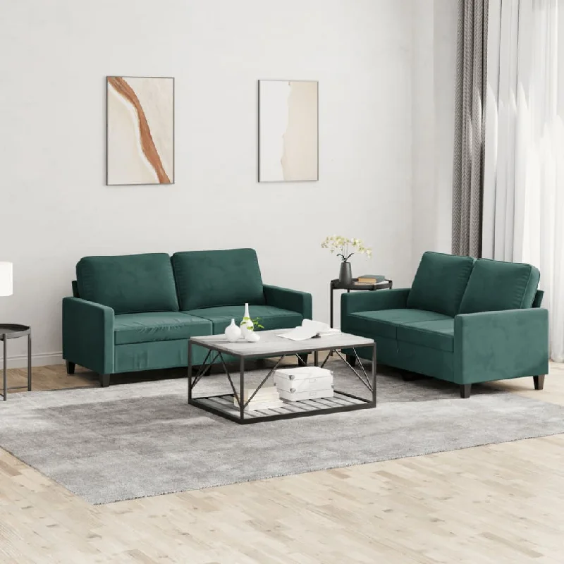 metal sectional sofa-2 Piece Sofa Set with Cushions Dark Green Velvet