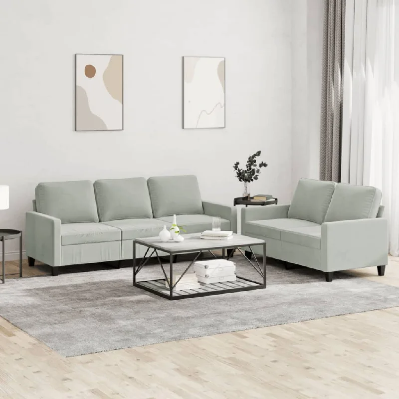 wool sectional sofa-2 Piece Sofa Set with Cushions Light Gray Velvet