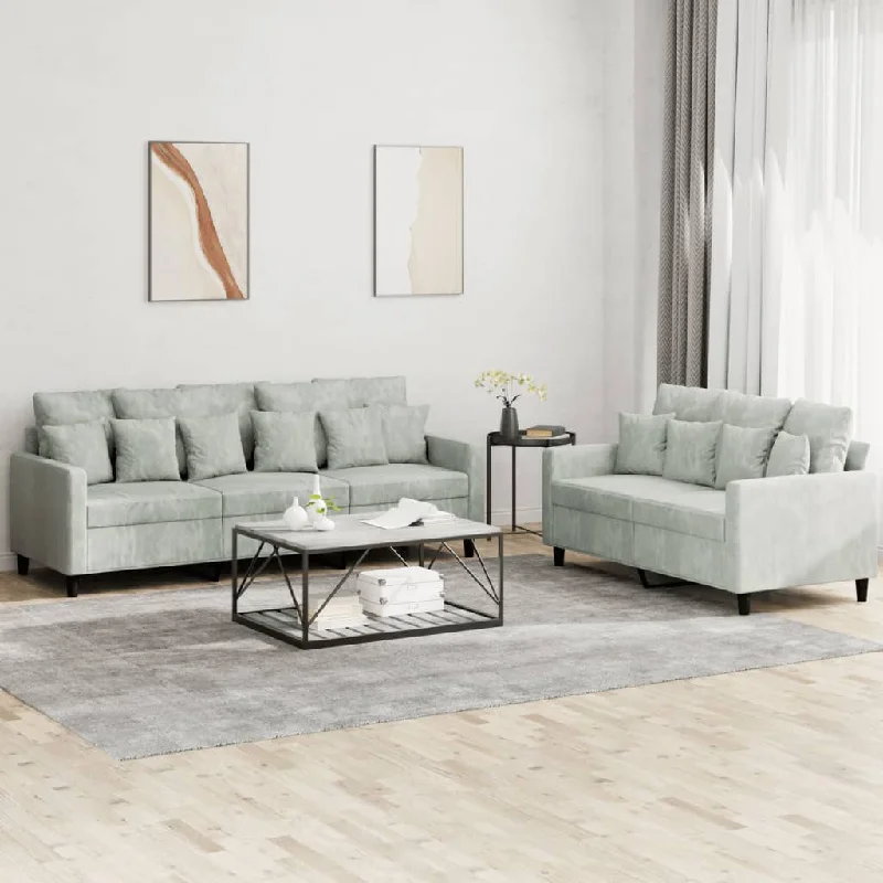 chenille sectional sofa-2 Piece Sofa Set with Cushions Light Gray Velvet