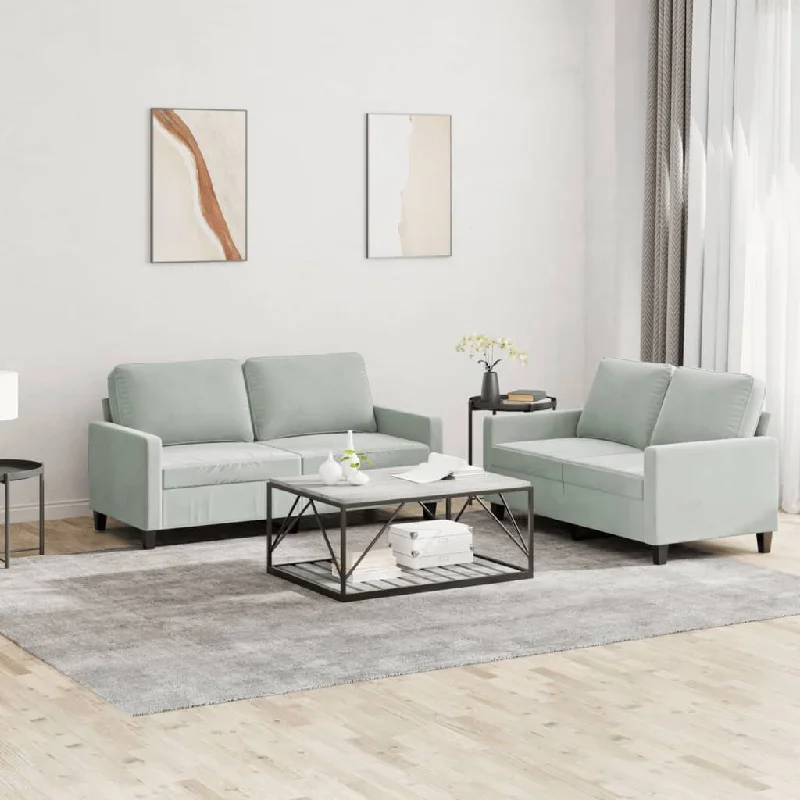 adjustable sectional sofa-2 Piece Sofa Set with Cushions Light Gray Velvet