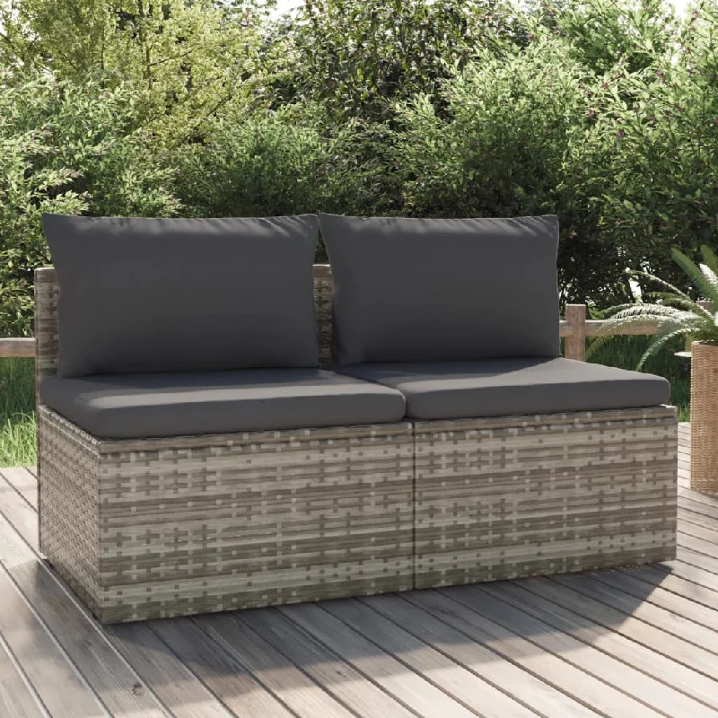 chaise reclining sofa-2-Seater Patio Sofa with Cushions Gray Poly Rattan