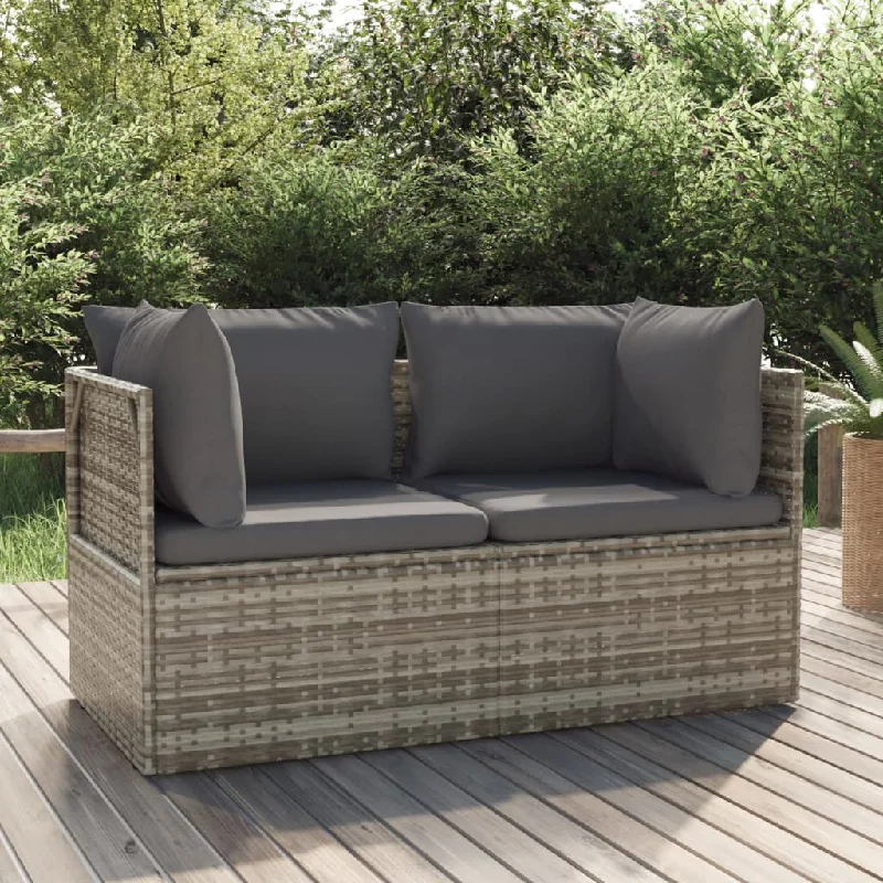 U-shaped reclining sofa-2-Seater Patio Sofa with Cushions Gray Poly Rattan