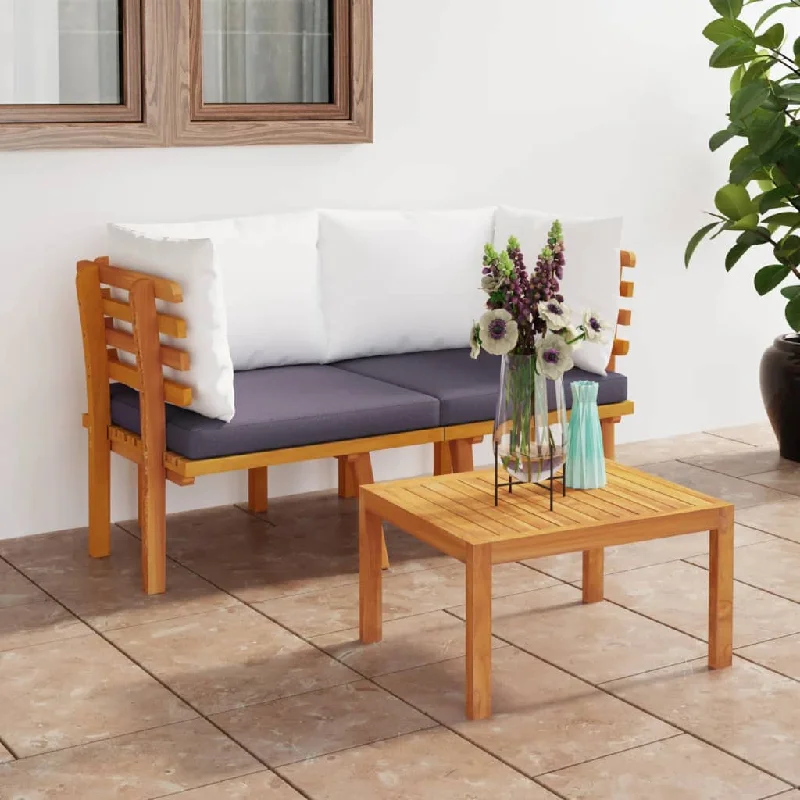 outdoor sofa-2-Seater Patio Sofa with Cushions Solid Acacia Wood