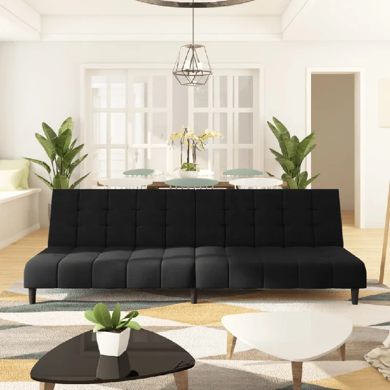 sun-resistant sectional sofa-2-Seater Sofa Bed Black Velvet