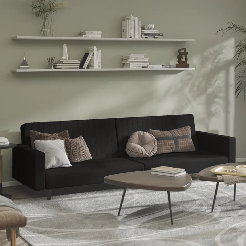 gray tufted sofa-2-Seater Sofa Bed Black Velvet