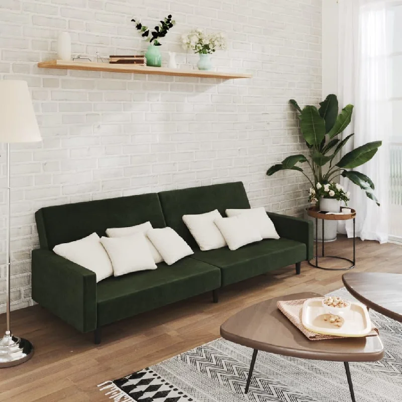 compact sectional sofa-2-Seater Sofa Bed Dark Green Velvet