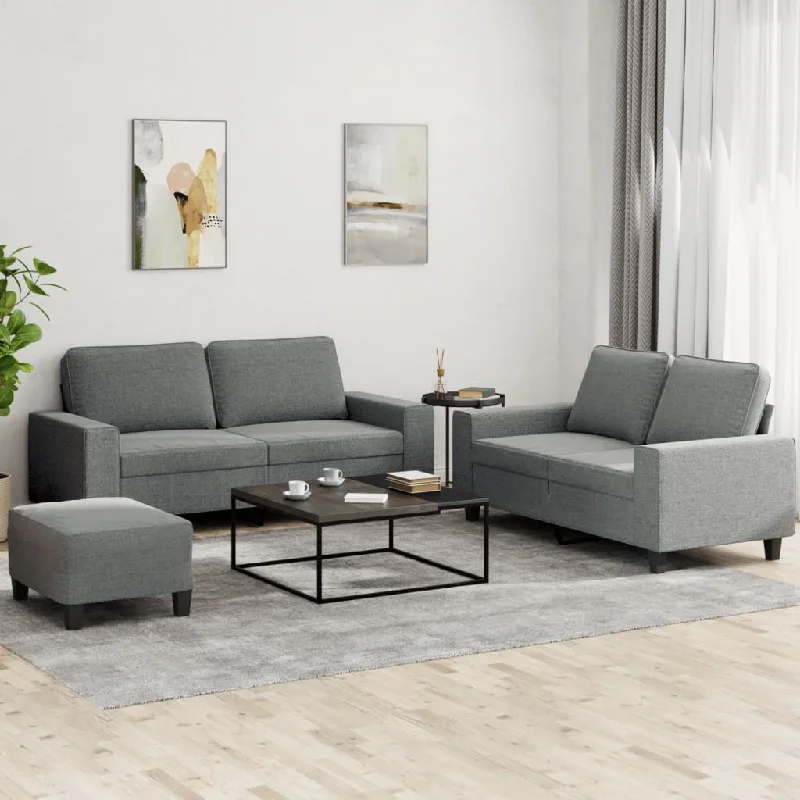 eco-friendly reclining sofa-3 Piece Sofa Set Dark Gray Fabric