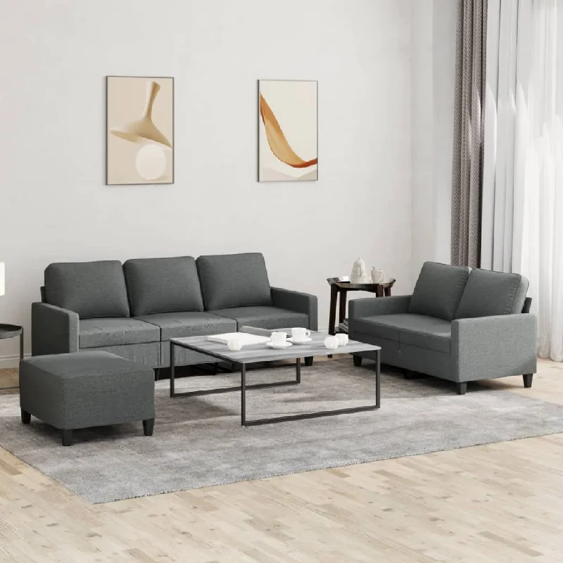 corner tufted sofa-3 Piece Sofa Set with Cushions Dark Gray Fabric