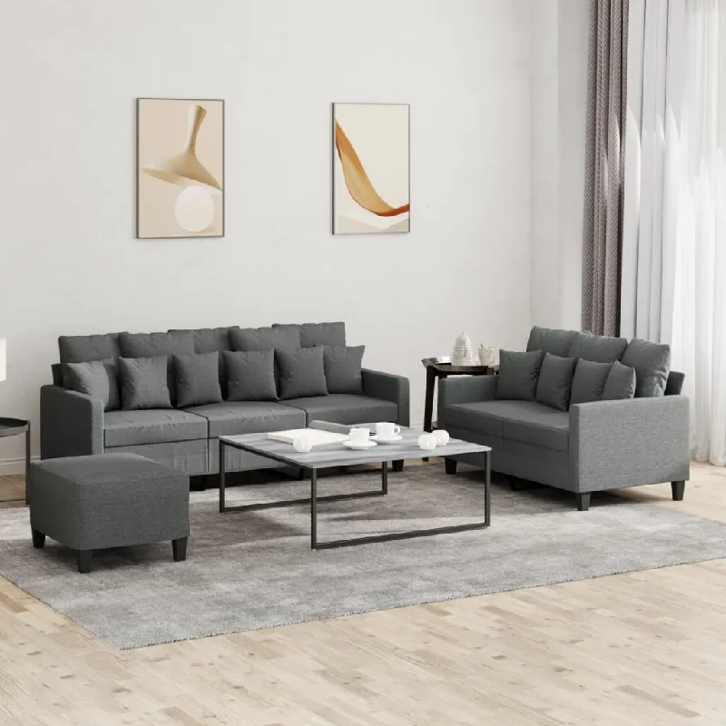 loveseat reclining sofa-3 Piece Sofa Set with Cushions Dark Gray Fabric