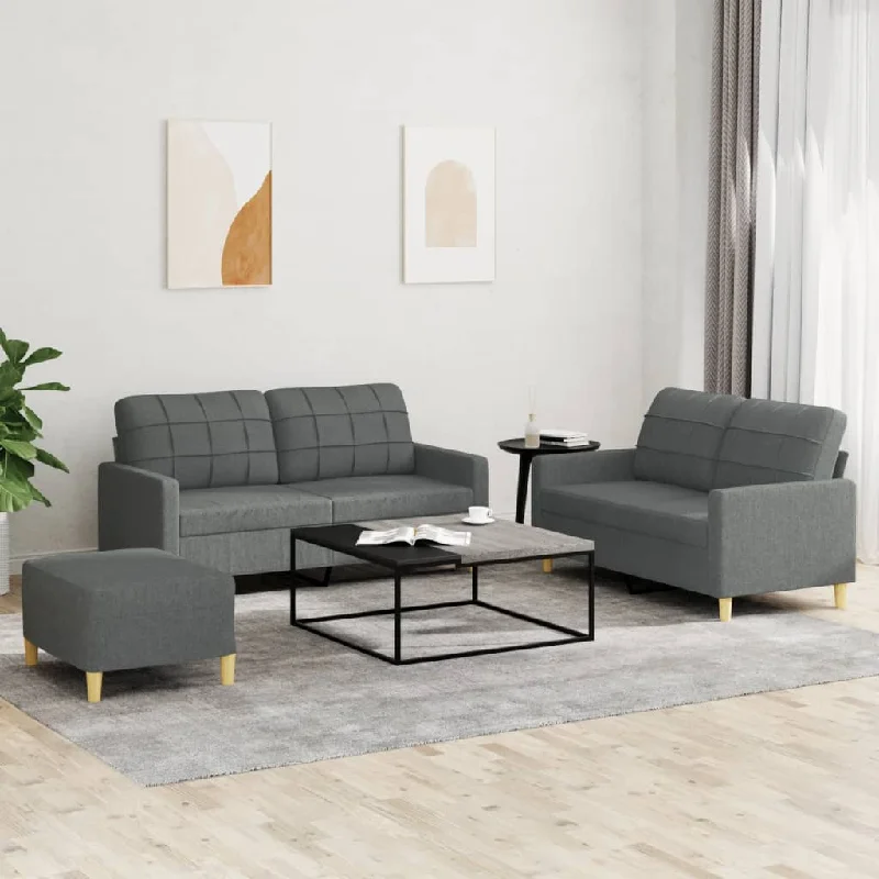 solid color sectional sofa-3 Piece Sofa Set with Cushions Dark Gray Fabric