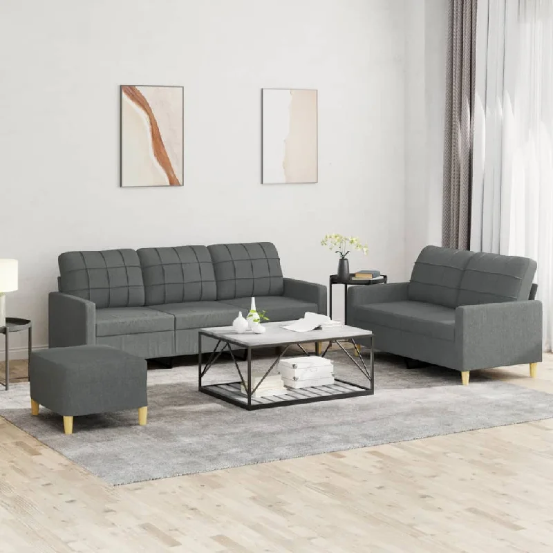 shallow seat reclining sofa-3 Piece Sofa Set with Cushions Dark Gray Fabric