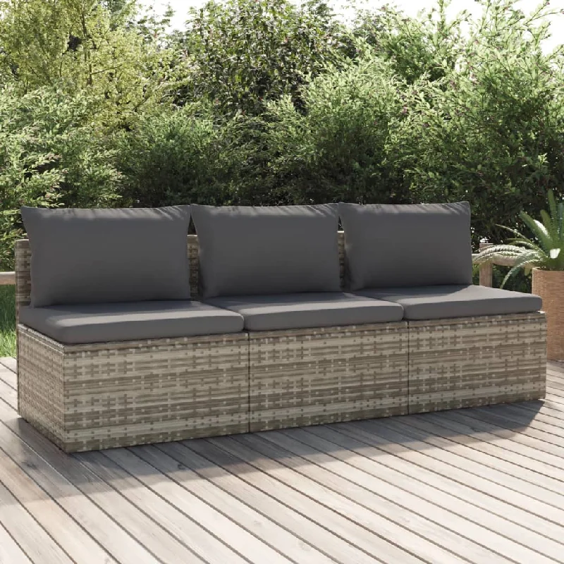 pet-friendly reclining sofa-3-Seater Patio Sofa with Cushions Gray Poly Rattan