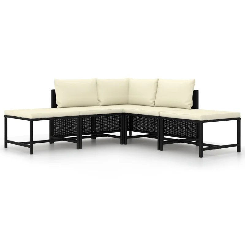 leather sofa-5 Piece Patio Sofa Set with Cushions Black Poly Rattan