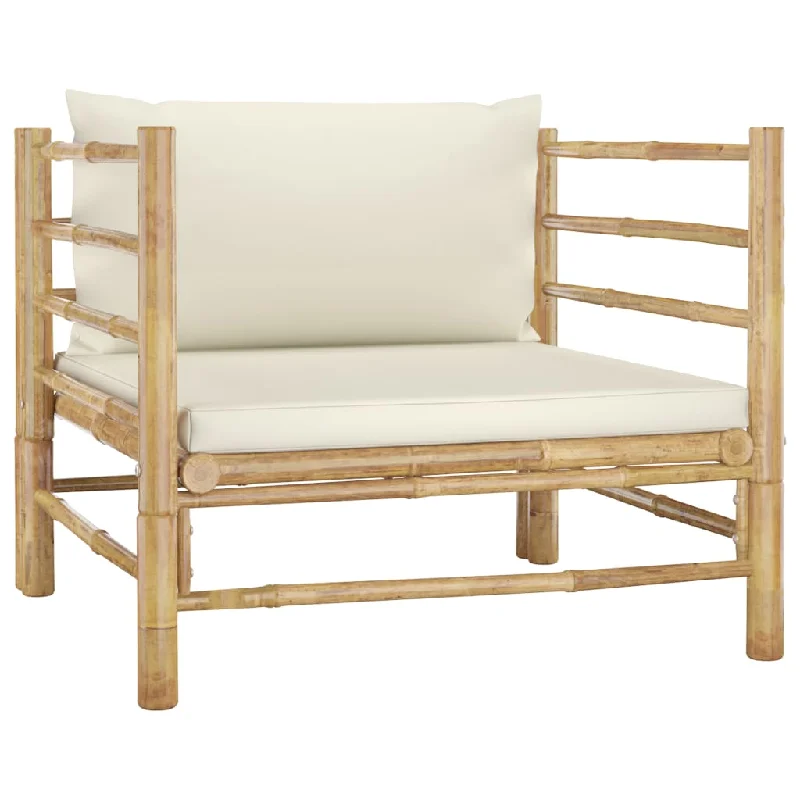 modular reclining sofa-Patio Sofa with Cream White Cushions Bamboo