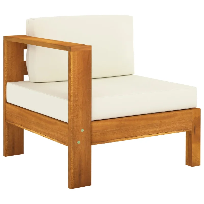 large sofa-Middle Sofa with 1 Armrest Cream White Solid Acacia Wood