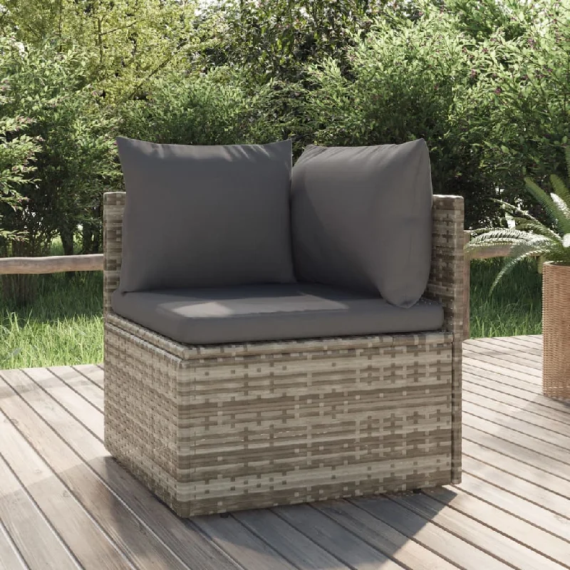 rolled arm reclining sofa-Patio Corner Sofa with Cushion Gray 22.4"x22.4"x22" Poly Rattan