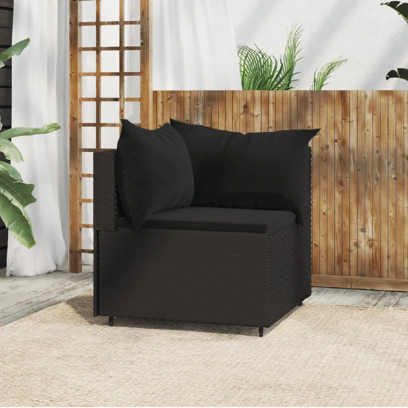 wool reclining sofa-Patio Corner Sofa with Cushions Black Poly Rattan