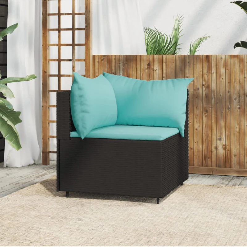 cushioned reclining sofa-Patio Corner Sofa with Cushions Black Poly Rattan